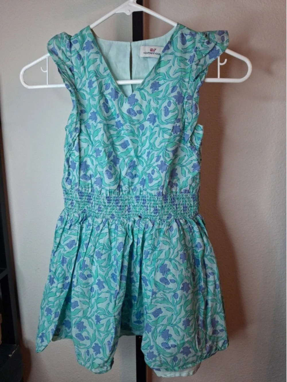 Vineyard Vines Kids teal and purple floral Summer Dress size S